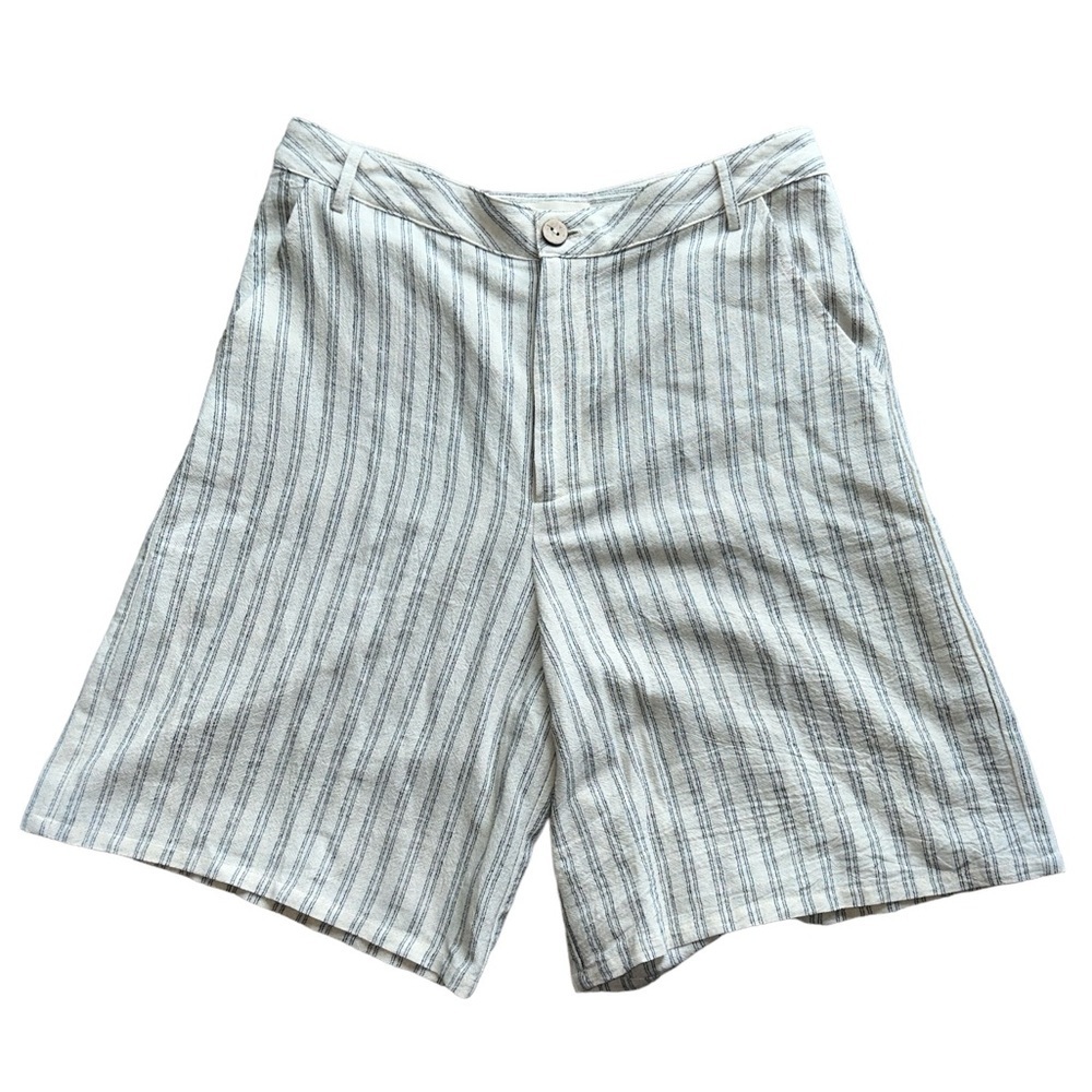 ROOLEE cream & navy striped shorts.